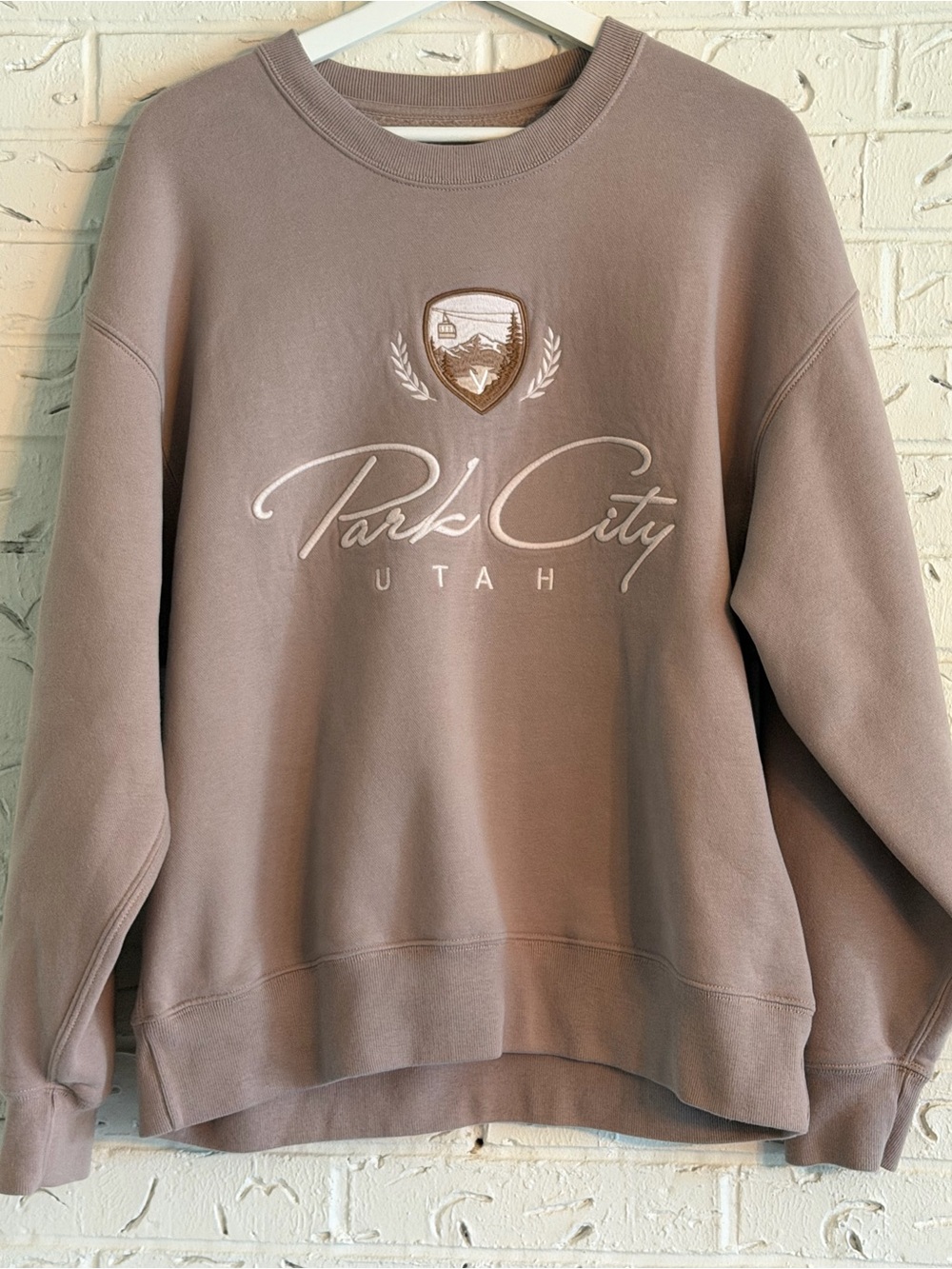 Abercrombie & Fitch Taupe Embroidered Park City Crewneck